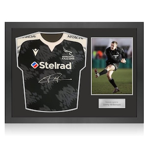 Jonny Wilkinson Signed Newcastle Falcons Rugby Shirt. Icon Frame