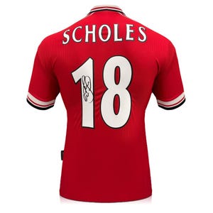 Paul Scholes signiertes Original Manchester United Fußballtrikot 1998-2000