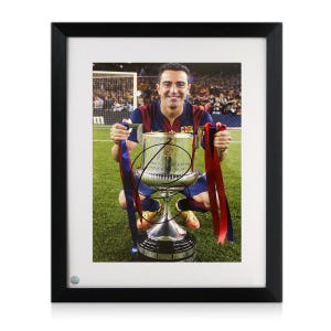 Xavi Signed Barcelona Football Photo: Copa Del Rey. Framed