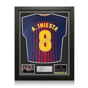 Andres Iniesta Signed Barcelona 2017-18 Authentic Football Shirt. Standard Frame