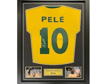 Pele Signed Brazil Shirt. Framed