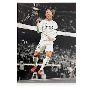 Luka Modric Signed Real Madrid Football Photo: Goal Celebration (Mono Background)