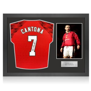 Eric Cantona Signed Manchester United 1996-1998 Home Football Shirt. Icon Frame