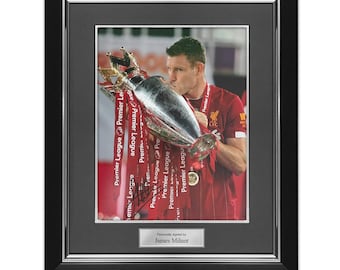 James Milner Signed Liverpool Football Photo: Premier League Trophy. Deluxe Frame