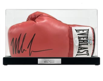 Mike Tyson Signed Red Boxing Glove. Display Case With Plaque