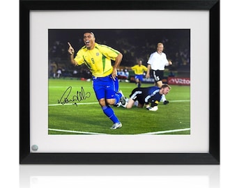 Ronaldo de Lima Signed Brazil Football Photo: World Cup Goal. Framed