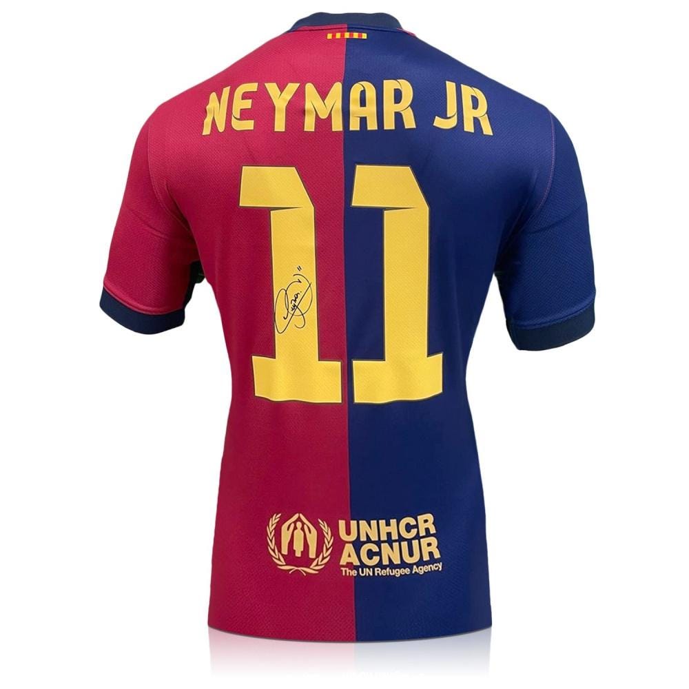 ネイマールJr.直筆サイン入りバルセロナ2024-25サッカーシャツ。上質な