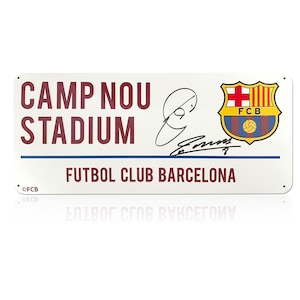 Xavi Hernandez and Andres Iniesta Signed Barcelona Street Sign