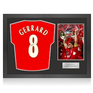 Steven Gerrard Back Signed Liverpool 2005 Football Shirt. Icon Frame