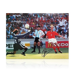 Dennis Bergkamp Signed Football Photo: Holland Goal