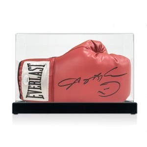 Sugar Ray Leonard Signed Red Boxing Glove. Display Case