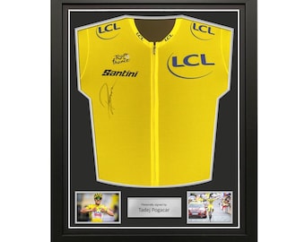 Tadej Pogacar Signed Tour de France 2025 Yellow Jersey. Standard Frame