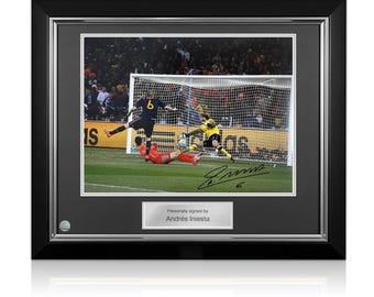 Andres Iniesta Signed Spain Football Photo: World Cup Winner. Deluxe Frame