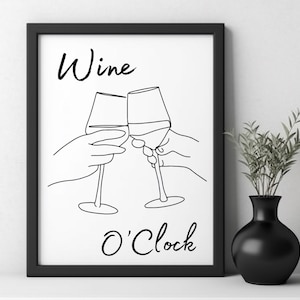 Wine O’Clock Digital Wall Art | Kitchen Decor | Bar Decor | Wine Time | Cocktail Prints