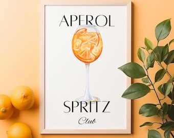 Décoration murale Aperol Spritz Club | Art mural numérique | Affiches de cocktails | Décoration d'intérieur amusante | Impressions de cuisine | Décoration de bar