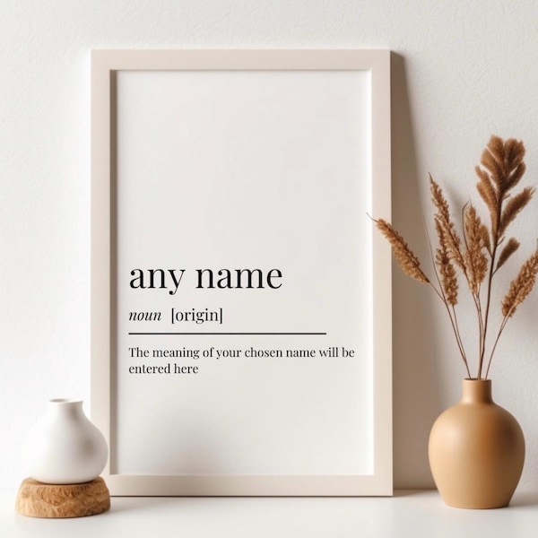 Arte mural digital con el significado de tu nombre personalizado / Arte mural personalizado / Decoración del hogar / Regalos para ella / Regalos para él / Impresión del significado del nombre