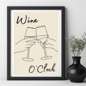 Beige Wine O’Clock Digital Wall Art | Kitchen Prints | Bar Decor | Wine Time | Wine Prints
