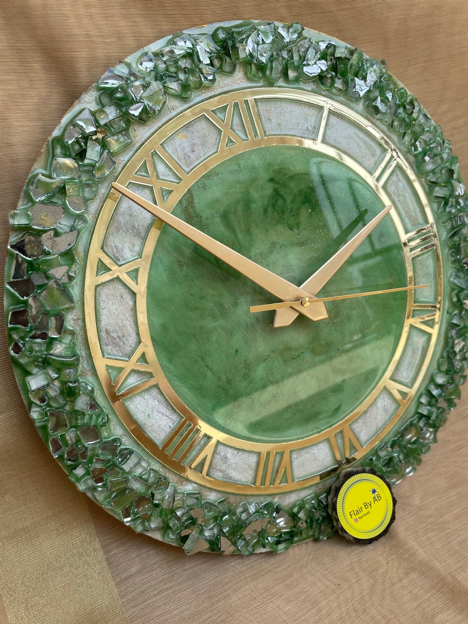 Resin Wall Clock 12 Diameter green And Gold home Decor Etsy resin-wall-clock-12-diameter-green-and-gold-home-decor-etsy