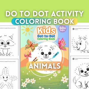 Dot to Dot Kids Printable Children Book Animals Cute Coloring Activity Connect the Dots Pages Fun Educational Digital Kid Busy Birthday