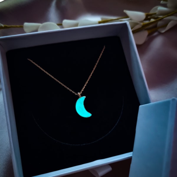 Glow In The Dark Moon Necklace, 925 Sterling Silver, Handmade Jewelry, Valentines Day Gift, Gift For Her, Moon Necklace, Gifts For Women,