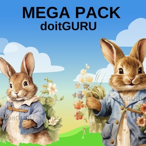 MEGAPACK 32PNGs, Beatrix Potter Style PNG, Clip art, Bébé, Anniversaire, Chambre de bébé, Peter Rabbit, Baby Shower, Fichier PNG, Téléchargement numérique
