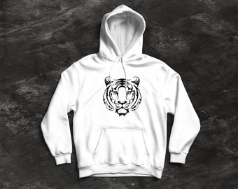 Tiger Hoodie, Cotton, Black, White, Blue, Red, Gift for him, her, Christmas, New Year, Animal, Design