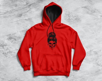 Skull Girl, Hoodie, Woman, Skeleton, Gift for her, him, Cotton, Black, Blue, White, Red, Unisex, Great Design