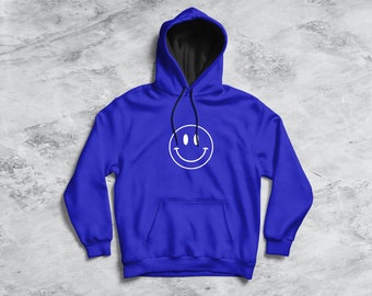 Smile Hoodie, Smiley, Happy Face, Gift for Her, Him, Cotton, Black