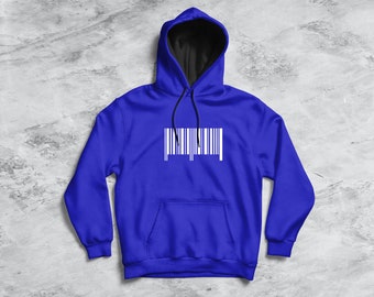 Barcode Hoodie, Gift for Her, Him, Cotton, Black, Blue