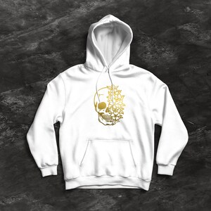 Skull Flower, Hoodie, Skeleton, Gift for her, him, Cotton, Black, Blue, White, Red, Unisex, Great Design, Boy, Girl