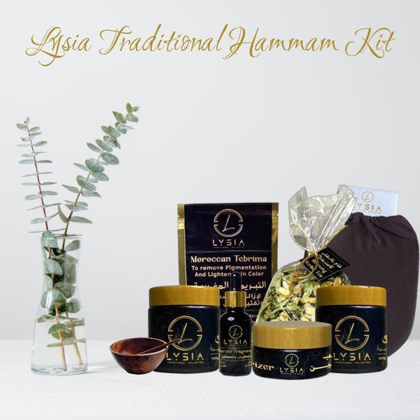100% Natural Moroccan Traditional Hammam Spa Products for Soft & Moisturized Body Skin,Black Soap,Tebrima,Clay,Moisturizing Oil, Feet Balm