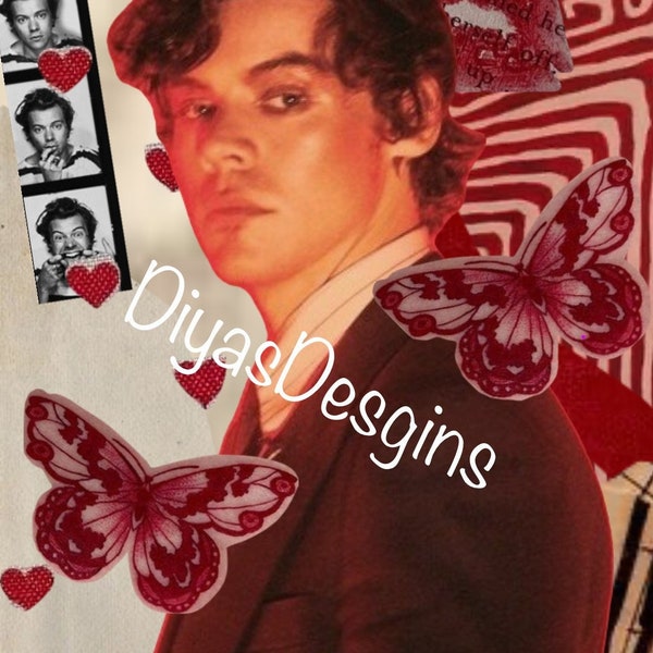 Wallpaper Wallhanging Collage Harry Styles Red Aesthetic Digital Print