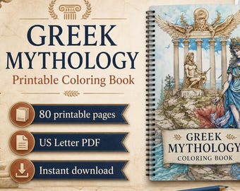 Malbuch zur griechischen Mythologie, 80 druckbare Seiten mit Göttern und Helden