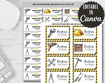 Etiquetas de herramientas manuales en acuarela, pegatinas para la vuelta al cole (editables en Canva)