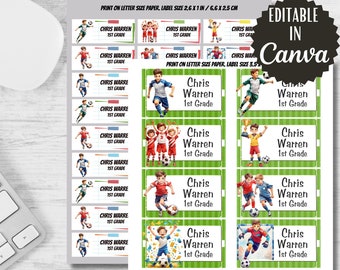 Soccer Labels Set, Back to School Stickers, Editable in Canva (Digital Download)