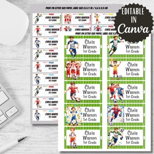 Set of Soccer Futbol Printables Labels Back to school, Soccer stickers, tags food labels Editable in Canva, Boy labels, Customizable labels