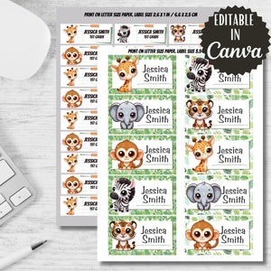 Set of Forest Animals Printables Labels Back to school, Forest animals stickers, tags food labels Editable in Canva, Girl labels, Boy labels