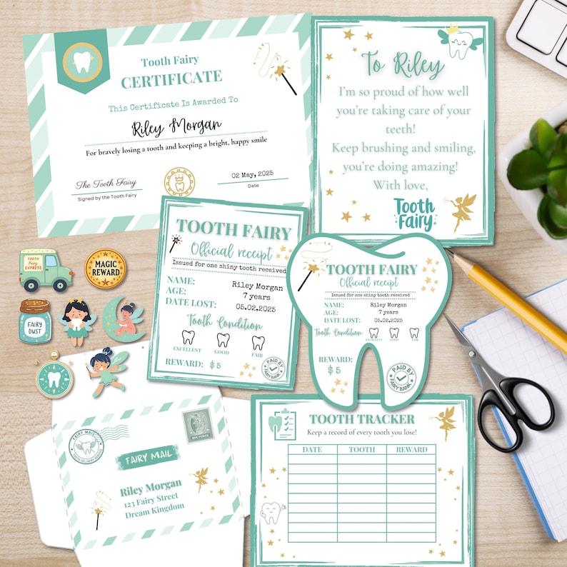 Certificate For Riley Editable Tooth Fairy Kit for Kids – Certificate, Receipts, Letter ...