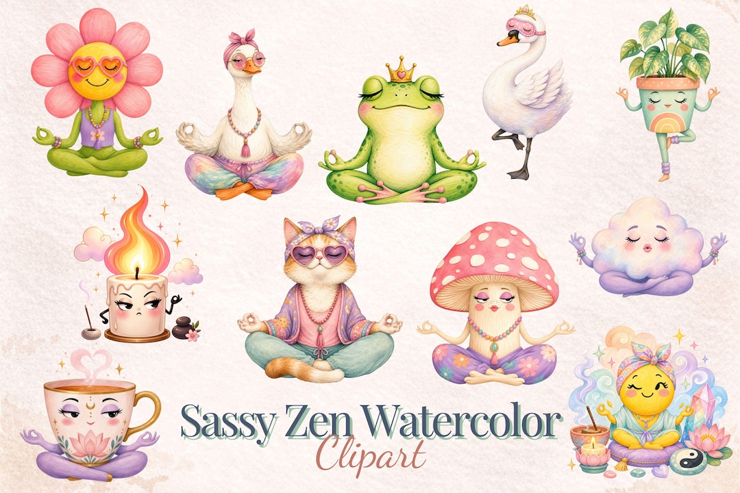 Zen Pictures Fun Sassy Zen Watercolor Clipart Bundle, Funny Self Care Yoga PNG - Etsy