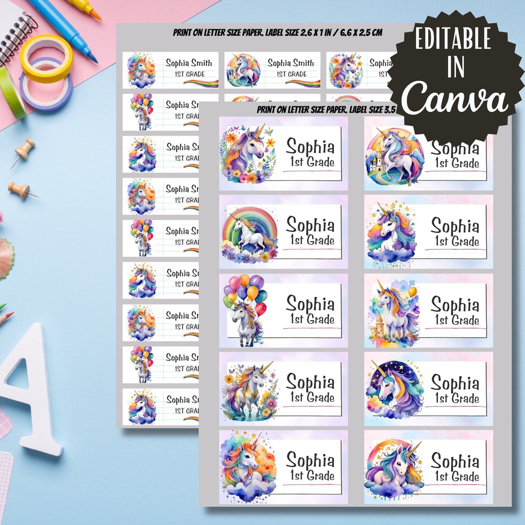 Set of Unicorns Printables Labels Back to School, Unicorns Stickers ...