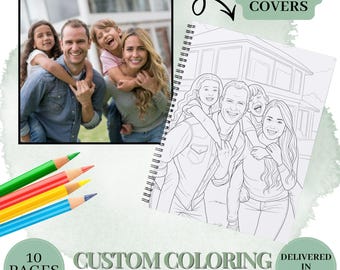 10 páginas para colorear personalizadas a partir de fotos: retratos personalizados, bocetos de familiares y mascotas (descarga digital)