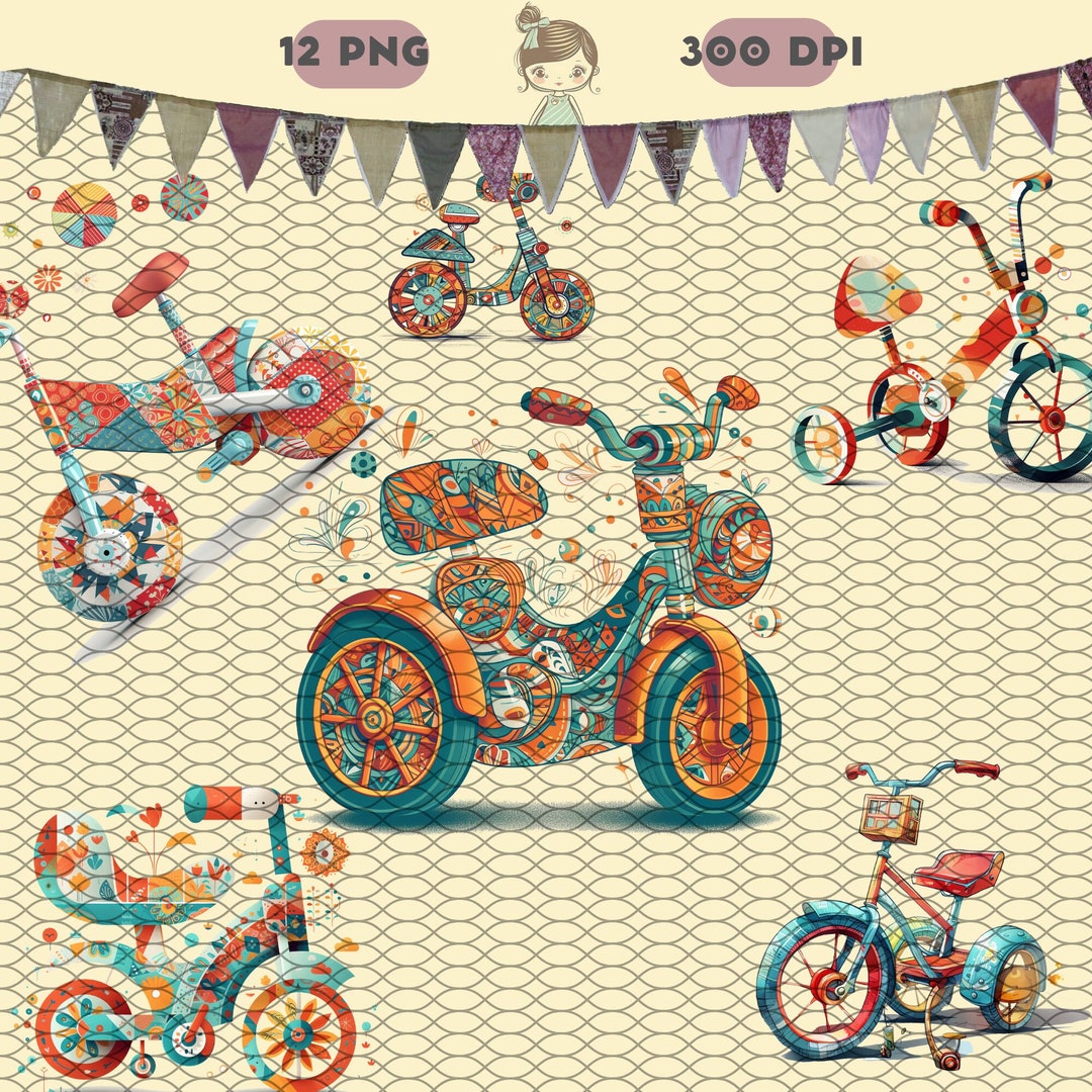 Funny Tricycles Clipart. Pack of 16 PNG Images 300 DPI Etsy