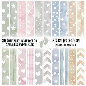 30 Cute Baby Pastel Digital Papers. Cute Baby Seamless Pattern Set on Pastel Colors. Pastel Baby Papers, Newborn Pastel Digital Download
