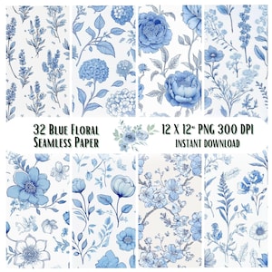 32 Chinoiserie Floral Seamless Patterns, Vintage Floral Patterns, Chinoiserie Digital Papers, Watercolor Floral Seamless Repeating Pattern