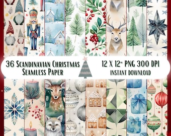 36 papeles navideños escandinavos: fondos digitales nórdicos de invierno sin costuras para manualidades navideñas