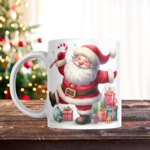 Santa Claus Christmas Mug Wrap, 11oz And 15oz Mug Template, Mug Sublimation Design, Mug Wrap Template, Instant Digital Download PNG Vintage