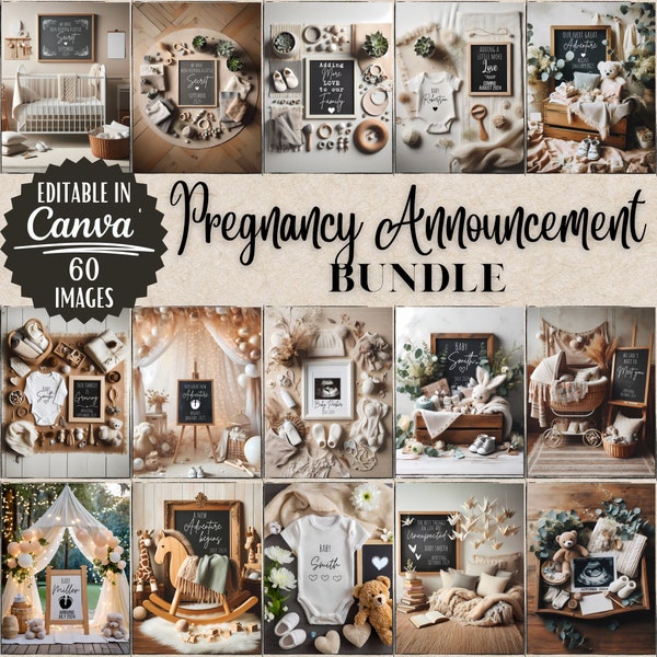 Digital Pregnancy Announcement Bundle, Gender Neutral, Social Media, Facebook, Instagram, Boho, Minimalist, Editable Template, Personalized