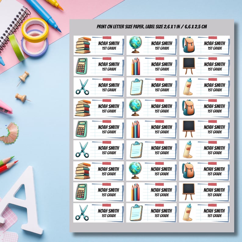 Back to School Labels, School Supply Stickers, Editable in Canva ...