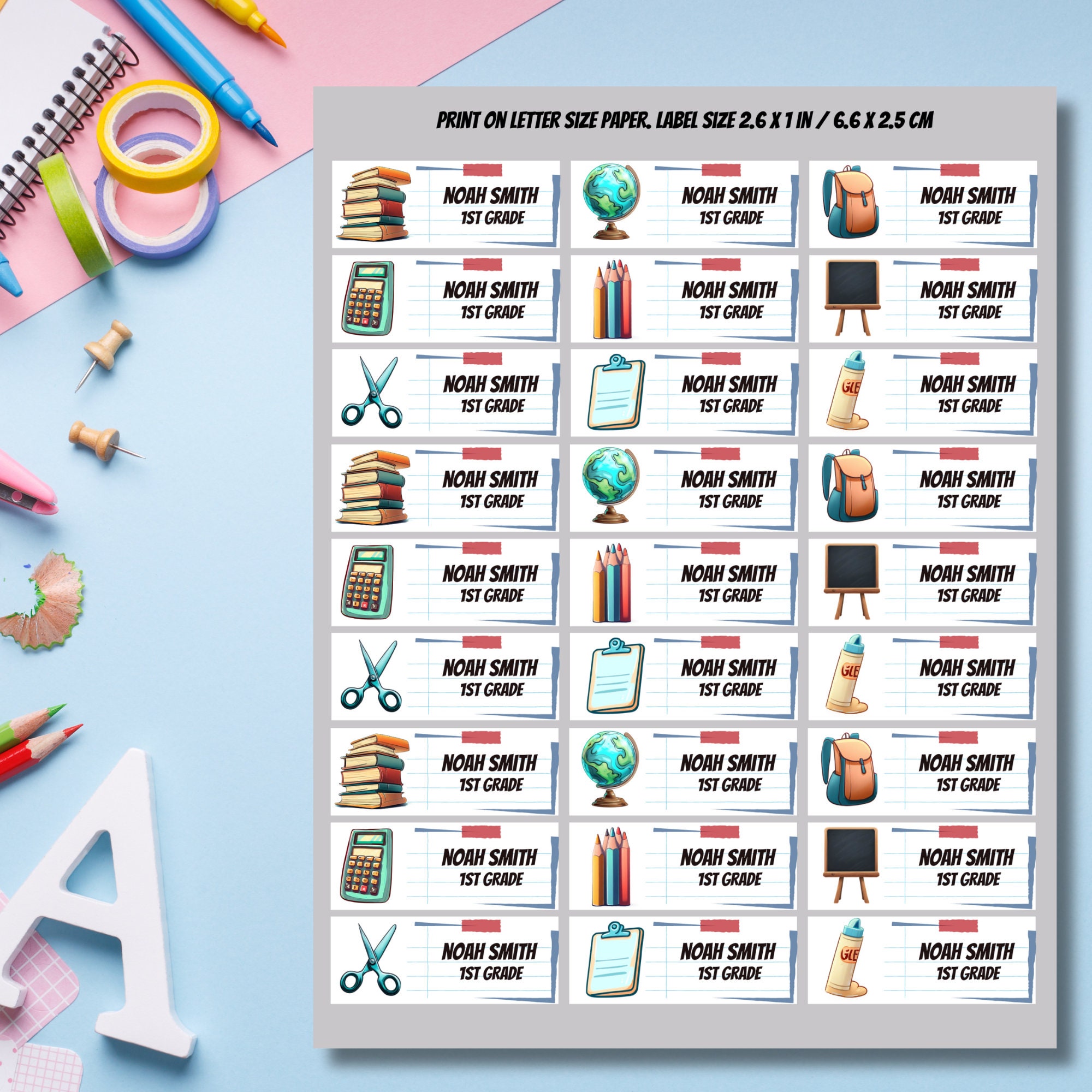 Back to School Labels, School Supply Stickers, Editable in Canva ...