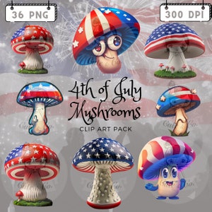 4 luglio Funghi 39 png 300 DPI + 20 Download di design per sublimazione di documenti digitali 4 luglio png Giorno dell'Indipendenza png Funghi americani